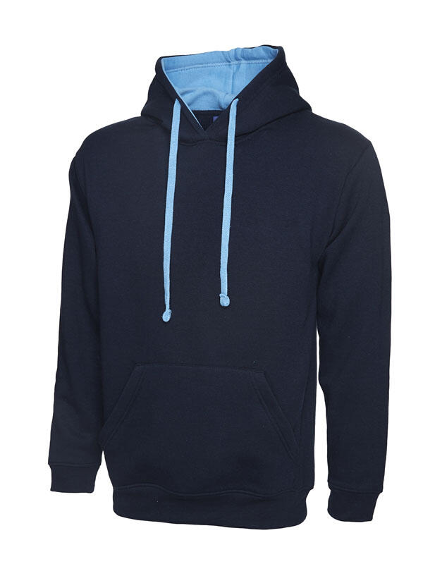 Uneek Clothing UC507 Navy/Sky Contrast Hooded Sweatshirt
