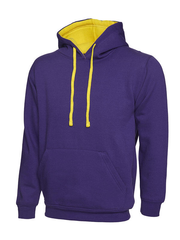 Uneek Clothing UC507 Purple/Yellow Contrast Hooded Sweatshirt