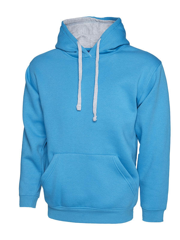 Uneek Clothing UC507 Sapphire/Heather Grey Contrast Hooded Sweatshirt