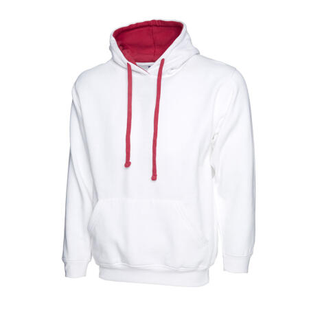 Uneek Clothing UC507 White/Fuchsia Contrast Hooded Sweatshirt