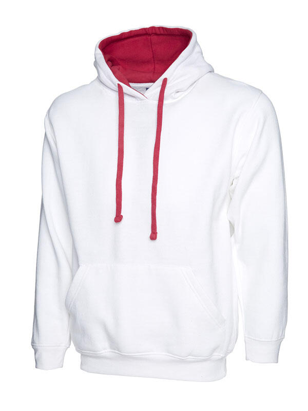 Uneek Clothing UC507 White/Fuchsia Contrast Hooded Sweatshirt