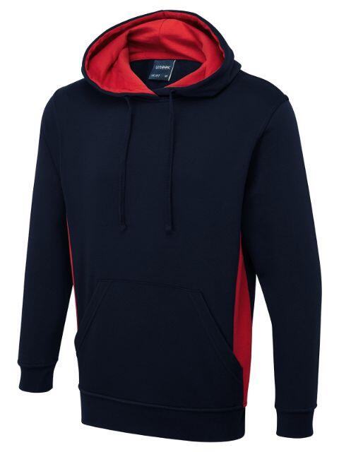 Uneek Clothing UC517 Navy/Red Two Tone Hooded Sweatshirt