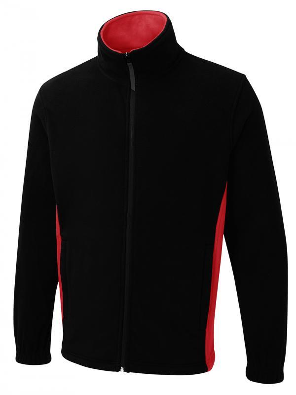 Uneek Clothing UC617 Black/Red Two Tone Full Zip Fleece Jacket