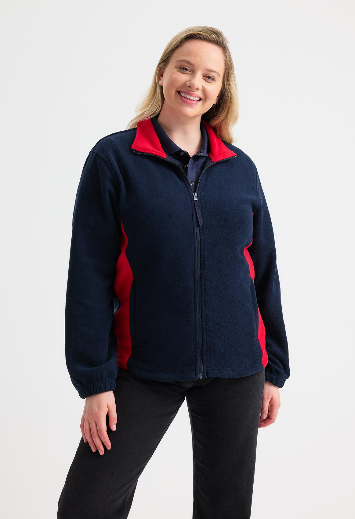 UC617 Navy/Red Two Tone Full Zip Fleece Jacket - Image 2