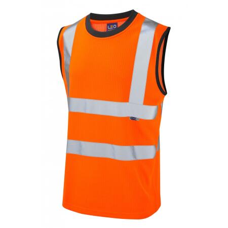 LEO Workwear ASHFORD ISO 20471 Cl 2 Comfort Sleeveless T-Shirt HV ORANGE
