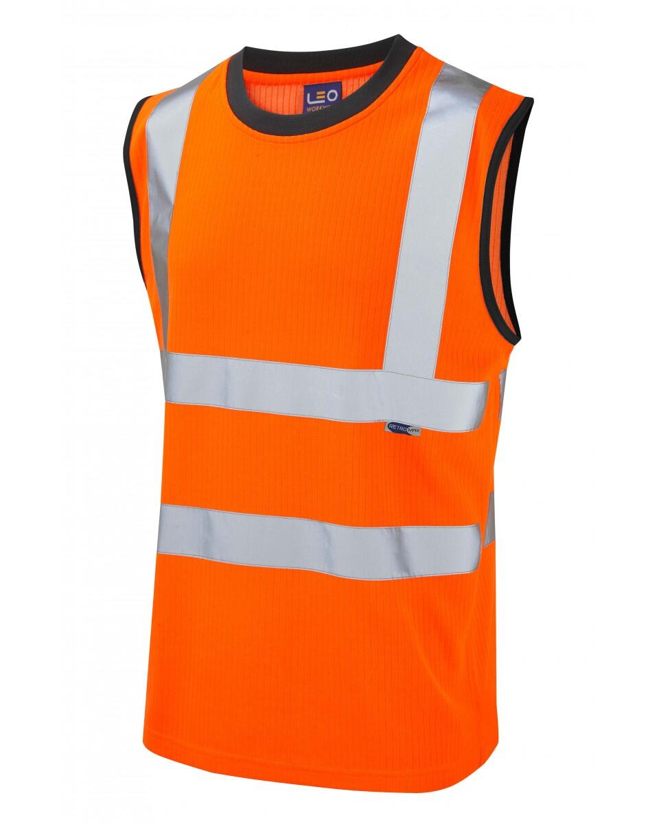LEO Workwear ASHFORD ISO 20471 Cl 2 Comfort Sleeveless T-Shirt HV ORANGE