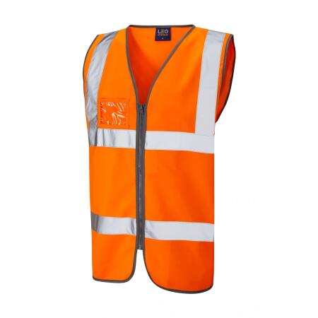 LEO Workwear RUMSAM ISO 20471 Cl 2 Waistcoat Zip & ID Pocket HV ORANGE