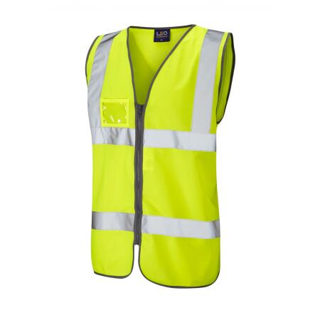 LEO Workwear RUMSAM ISO 20471 Cl 2 Waistcoat Zip & ID Pocket HV YELLOW