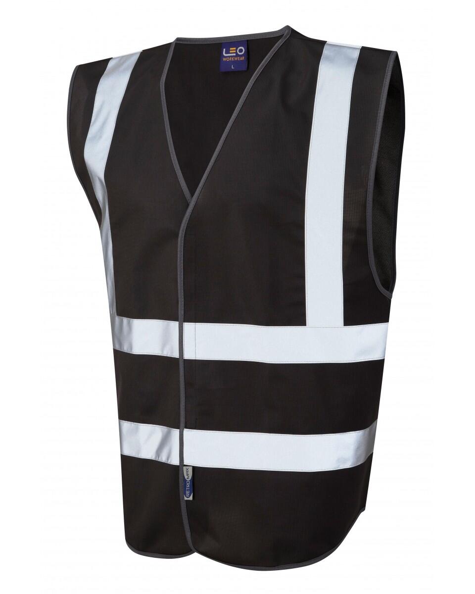 LEO Workwear PILTON Coloured Reflective Waistcoat BLACK