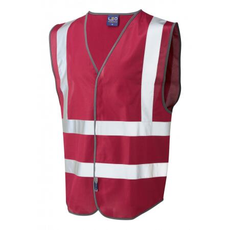 LEO Workwear PILTON Coloured Reflective Waistcoat MAROON
