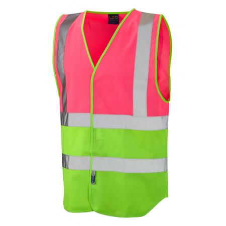 LEO Workwear PILTON Coloured Reflective Waistcoat PINK/LIME