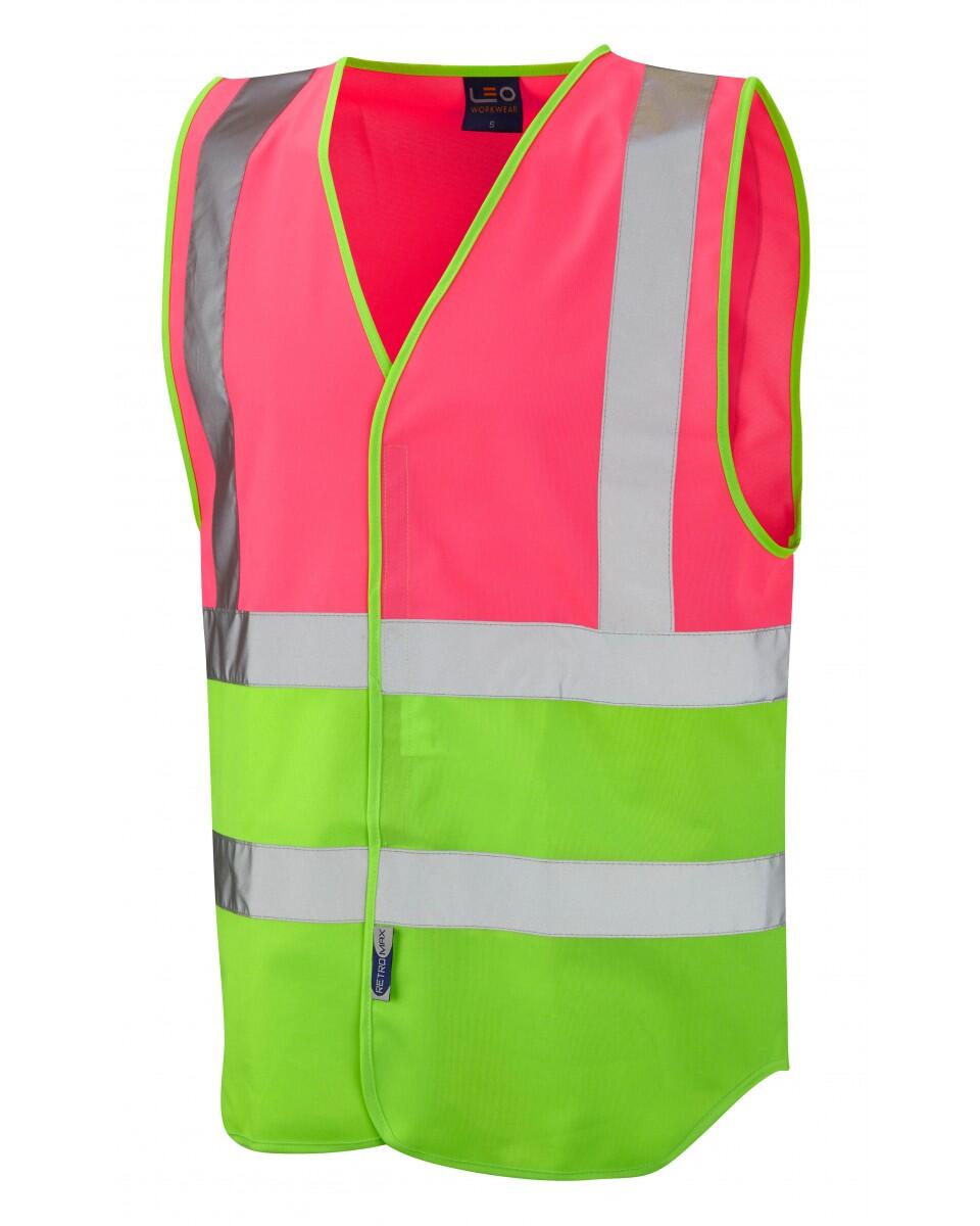 LEO Workwear PILTON Coloured Reflective Waistcoat PINK/LIME