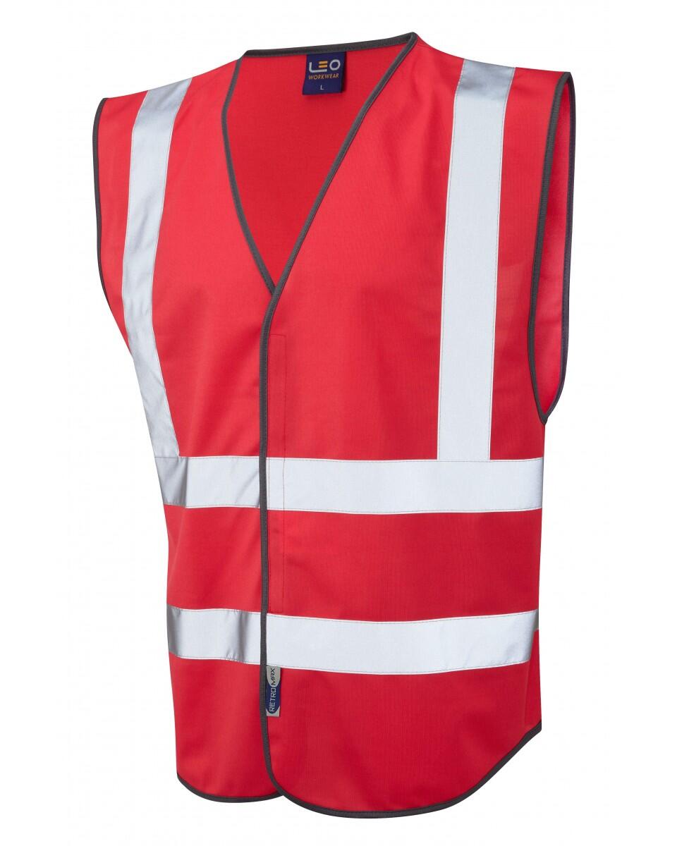 LEO Workwear PILTON Coloured Reflective Waistcoat STD RED