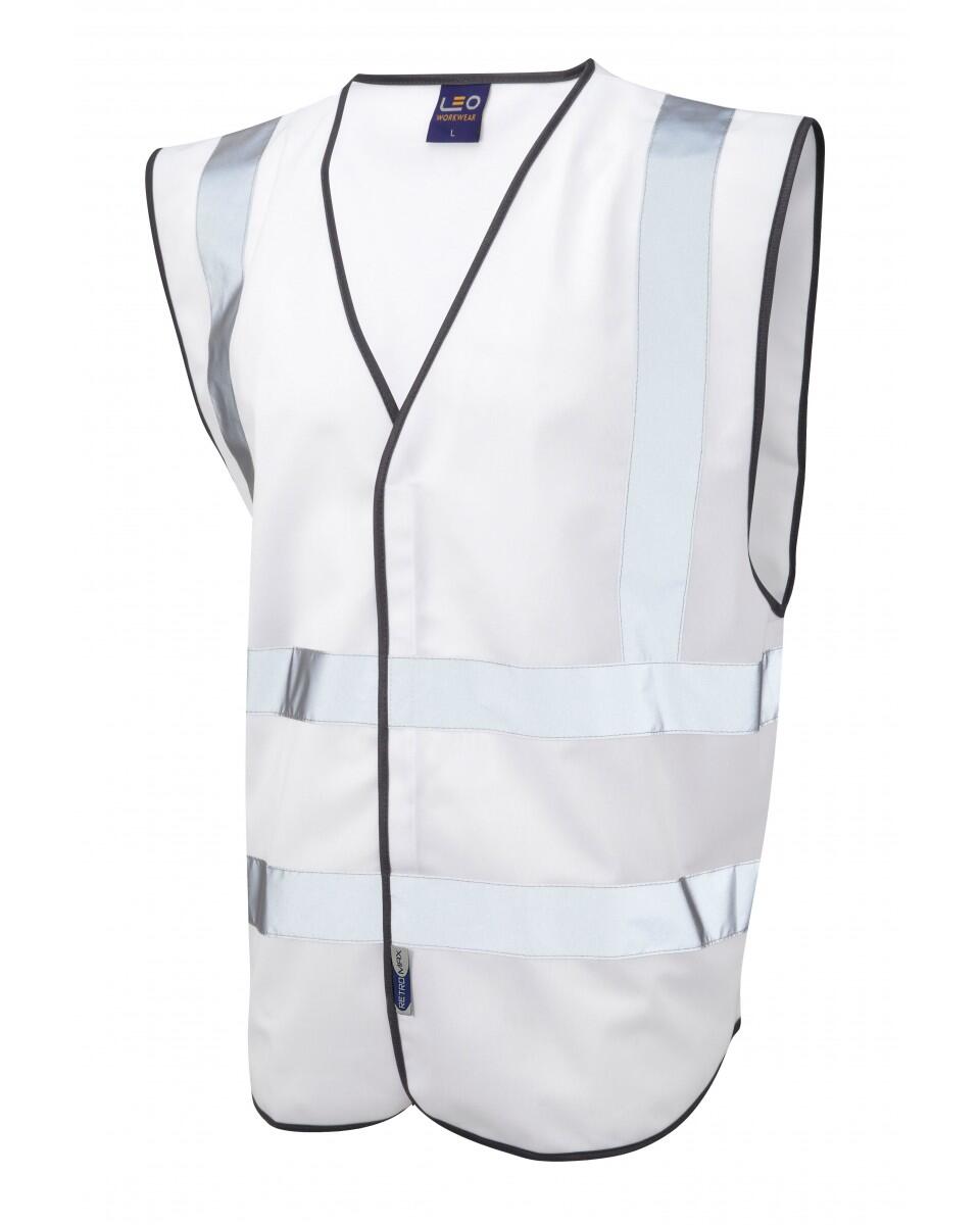 LEO Workwear PILTON Coloured Reflective Waistcoat WHITE