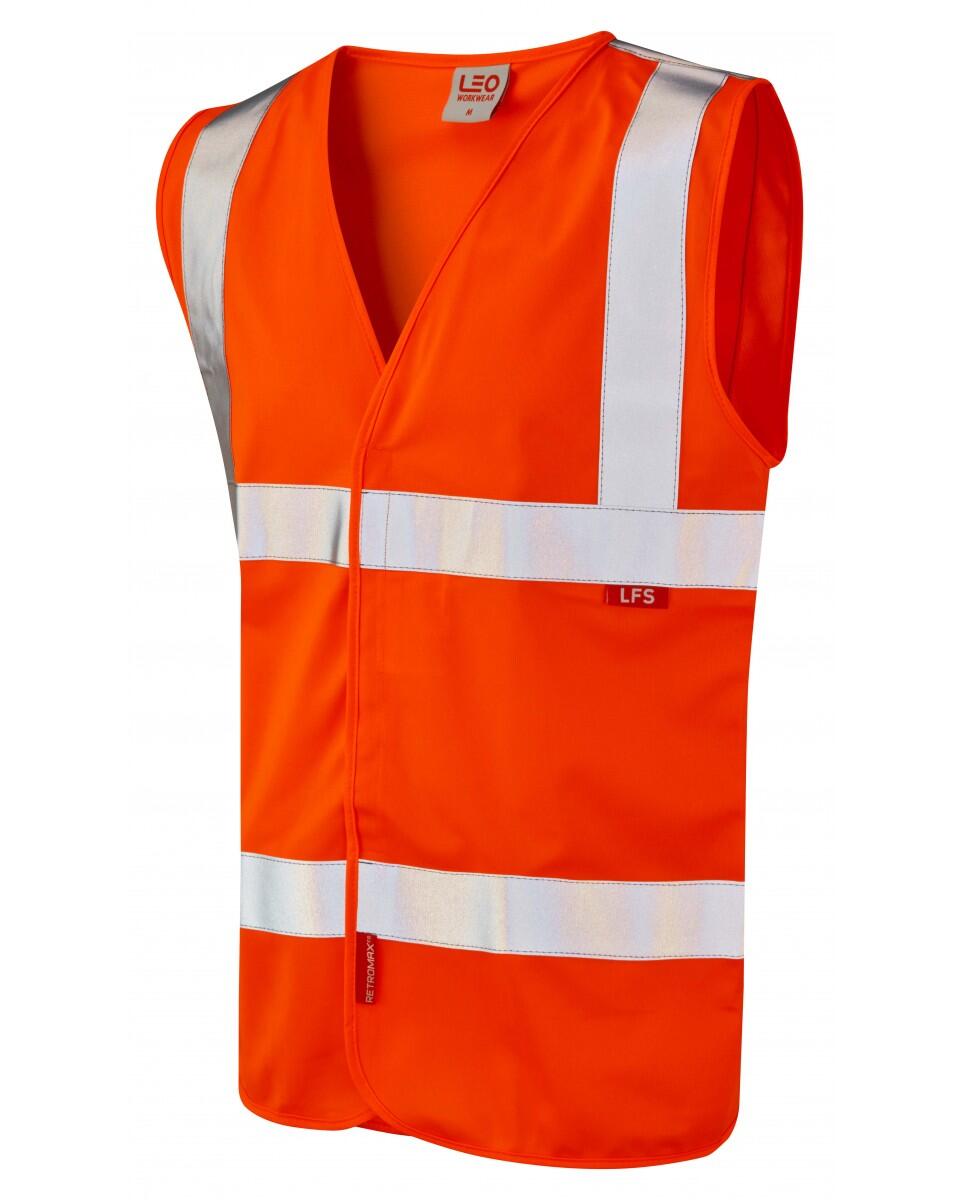 LEO Workwear MILFORD ISO 20471 Cl 2 LFS Waistcoat (EN 14116) HV ORANGE