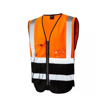 LEO Workwear LYNTON ISO 20471 Cl 1 Superior Waistcoat ORANGE/BLACK