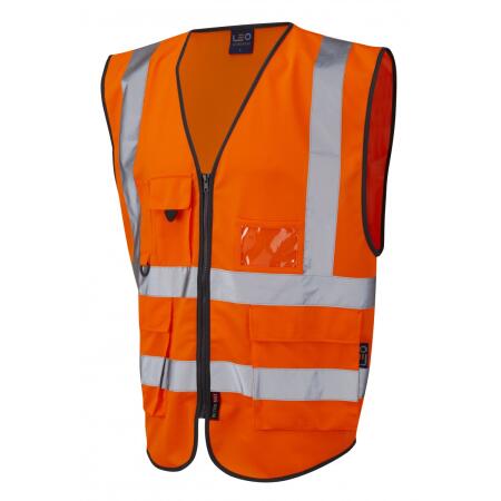 LEO Workwear LYNTON ISO 20471 Cl 2 Superior Waistcoat HV ORANGE