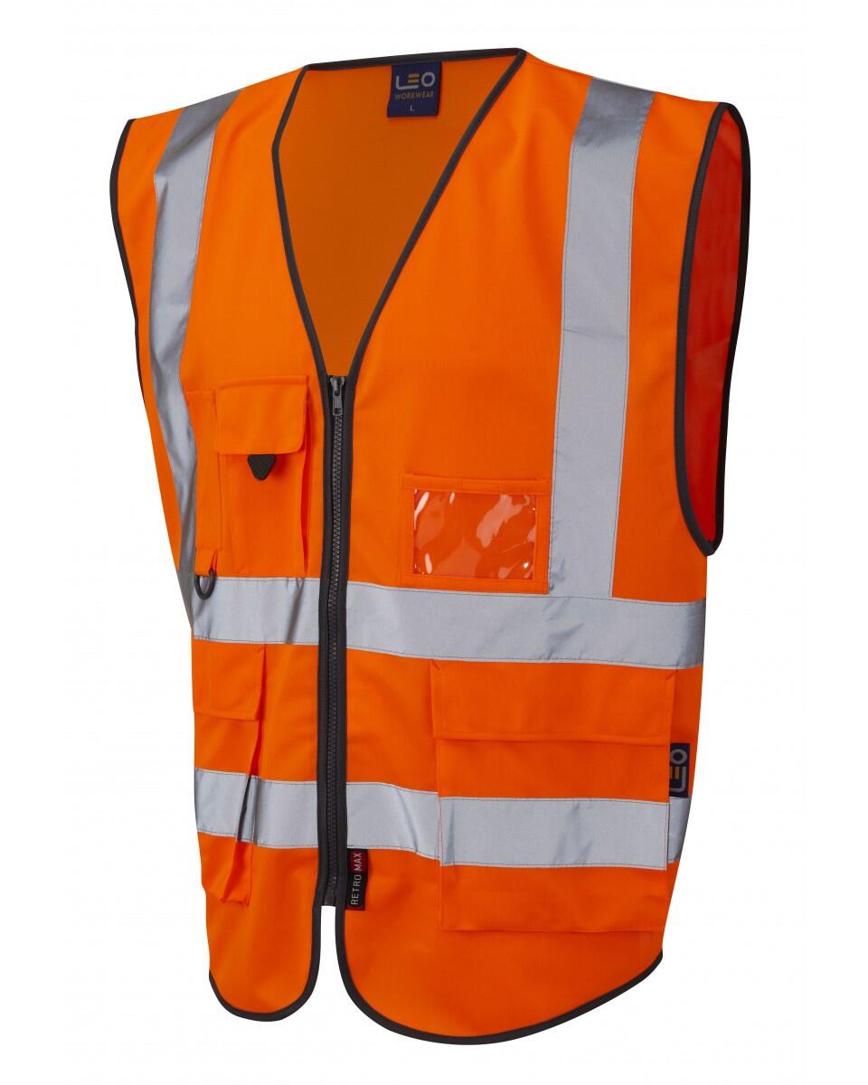 LEO Workwear LYNTON ISO 20471 Cl 2 Superior Waistcoat HV ORANGE