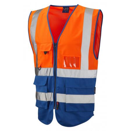 LEO Workwear LYNTON ISO 20471 Cl 1 Superior Waistcoat HV ORANGE/ROYAL