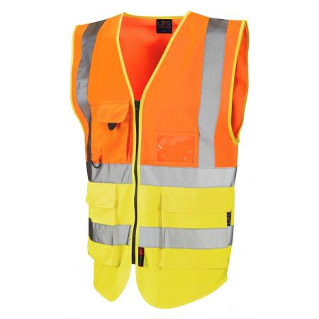 LEO Workwear LYNTON ISO 20471 Cl 2 Superior Waistcoat HV ORANGE/HV YELLOW