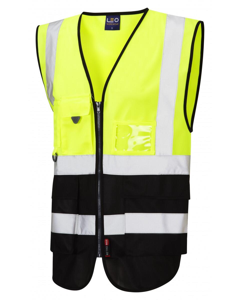 LEO Workwear LYNTON ISO 20471 Cl 1 Superior Waistcoat HV YELLOW/BLACK