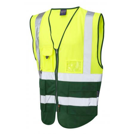 LEO Workwear LYNTON ISO 20471 Cl 1 Superior Waistcoat HV YELLOW/BOTTLE