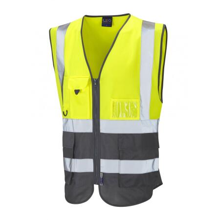 LEO Workwear LYNTON ISO 20471 Cl 1 Superior Waistcoat HV YELLOW/GREY