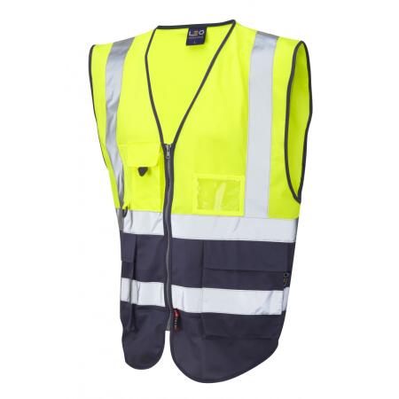 LEO Workwear LYNTON ISO 20471 Cl 1 Superior Waistcoat HV YELLOW/NAVY