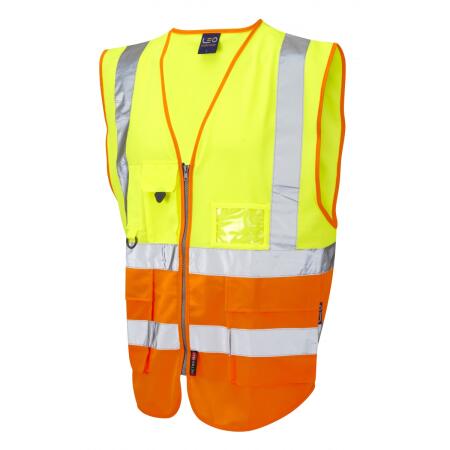 LEO Workwear LYNTON ISO 20471 Cl 2 Superior Waistcoat HV YELLOW/HV ORANGE