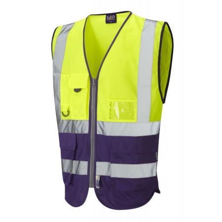 LEO Workwear LYNTON ISO 20471 Cl 1 Superior Waistcoat HV YELLOW/PURPLE