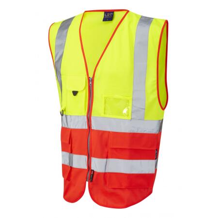 LEO Workwear LYNTON ISO 20471 Cl 2 Superior Waistcoat HV YELLOW/HV RED