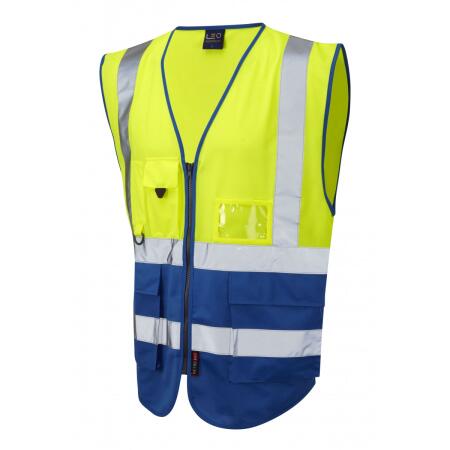 LEO Workwear LYNTON ISO 20471 Cl 1 Superior Waistcoat HV YELLOW/ROYAL