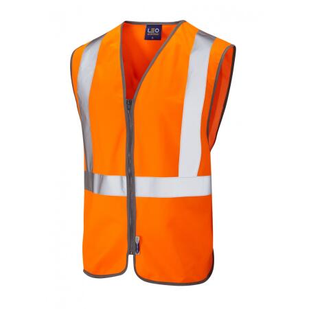 LEO Workwear EGGESFORD ISO 20471 Cl 2 Railway Zip Waistcoat HV ORANGE