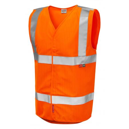 LEO Workwear CLIFTON ISO 20471 Cl 2 LFS Waistcoat (EN 14116/EN 1149) HV ORANGE