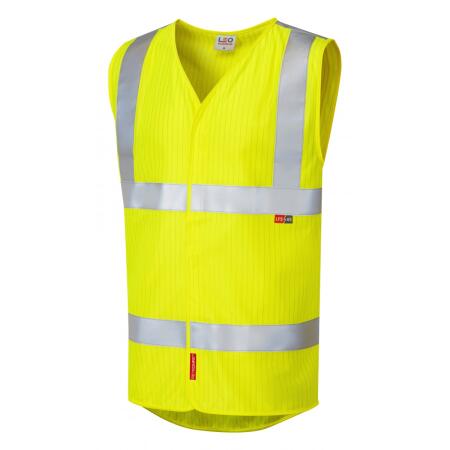 LEO Workwear CLIFTON ISO 20471 Cl 2 LFS Waistcoat (EN 14116/EN 1149) HV YELLOW