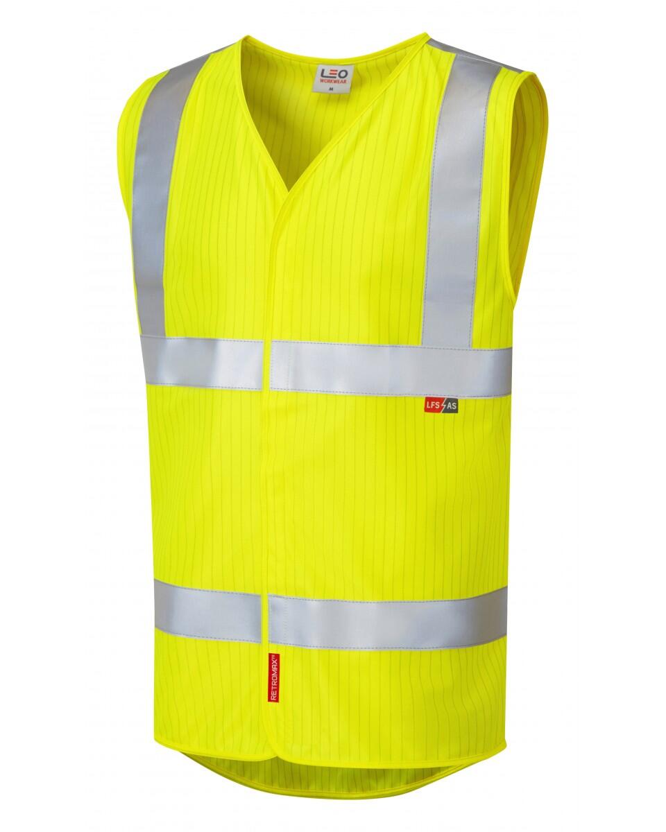 LEO Workwear CLIFTON ISO 20471 Cl 2 LFS Waistcoat (EN 14116/EN 1149) HV YELLOW