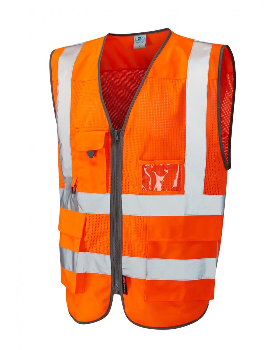 LEO Workwear COBBATON ISO 20471 Cl 2 Coolviz Superior Waistcoat HV ORANGE