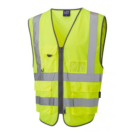 LEO Workwear BARNSTAPLE ISO 20471 Cl 2 Superior 3-Part Waistcoat HV YELLOW