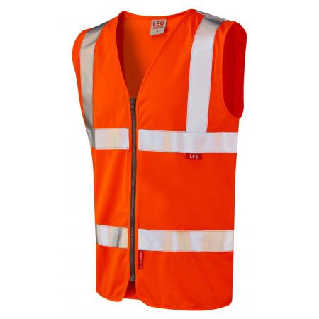 LEO Workwear MEETH ISO 20471 Cl 2 LFS Zip Waistcoat (EN 14116) HV ORANGE