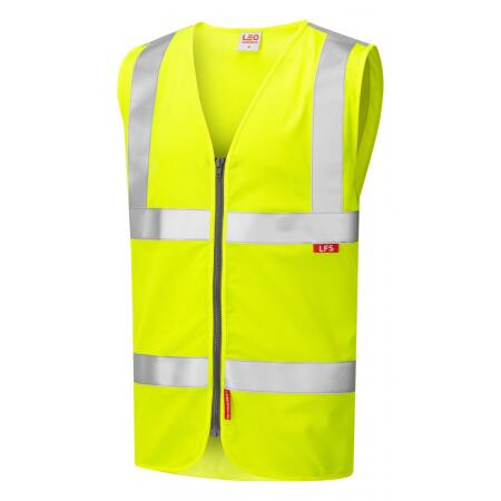 LEO Workwear MEETH ISO 20471 Cl 2 LFS Zip Waistcoat (EN 14116) HV YELLOW