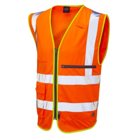 LEO Workwear FORELAND ISO 20471 Cl 2 Superior Waistcoat with Tablet Pocket HV ORANGE