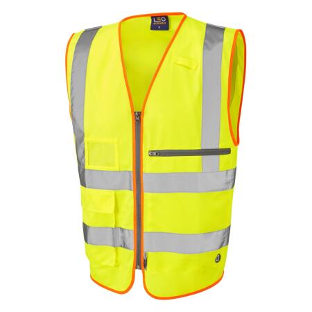 LEO Workwear FORELAND ISO 20471 Cl 2 Superior Waistcoat with Tablet Pocket HV YELLOW
