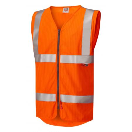 LEO Workwear JACOBSTOWE ISO 20471 Cl 2 LFS/AS Waistcoat Zip (EN 14116/EN 1149) HV ORANGE
