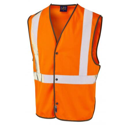LEO Workwear UMBERLEIGH ISO 20471 Cl 2 Railway Stud Waistcoat HV ORANGE