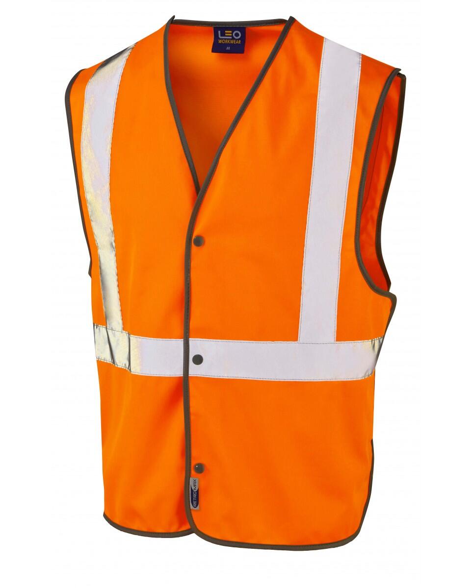 LEO Workwear UMBERLEIGH ISO 20471 Cl 2 Railway Stud Waistcoat HV ORANGE