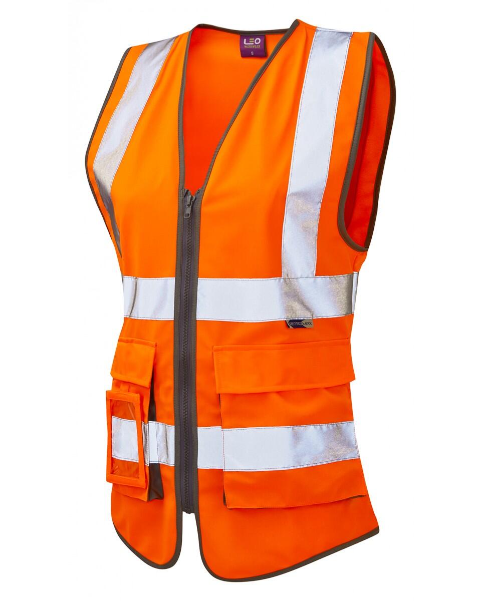 LEO Workwear LYNMOUTH ISO 20471 Cl 2 Superior Women's Waistcoat HV ORANGE