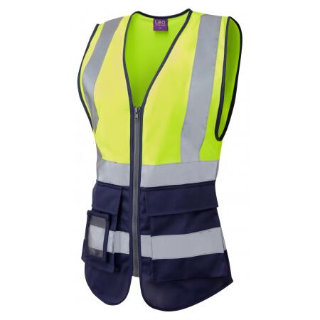 LEO Workwear LYNMOUTH ISO 20471 Cl 1 Superior Women's Waistcoat HV YELLOW/NAVY