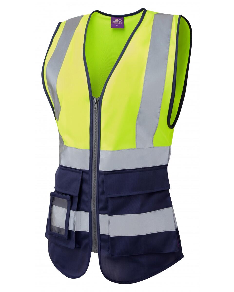 LEO Workwear LYNMOUTH ISO 20471 Cl 1 Superior Women's Waistcoat HV YELLOW/NAVY